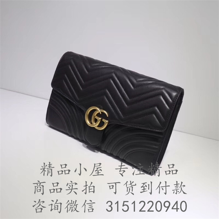 Gucci大号手包 498079 黑色GG Marmont系列手拿包