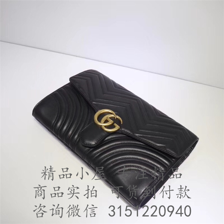 Gucci大号手包 498079 黑色GG Marmont系列手拿包