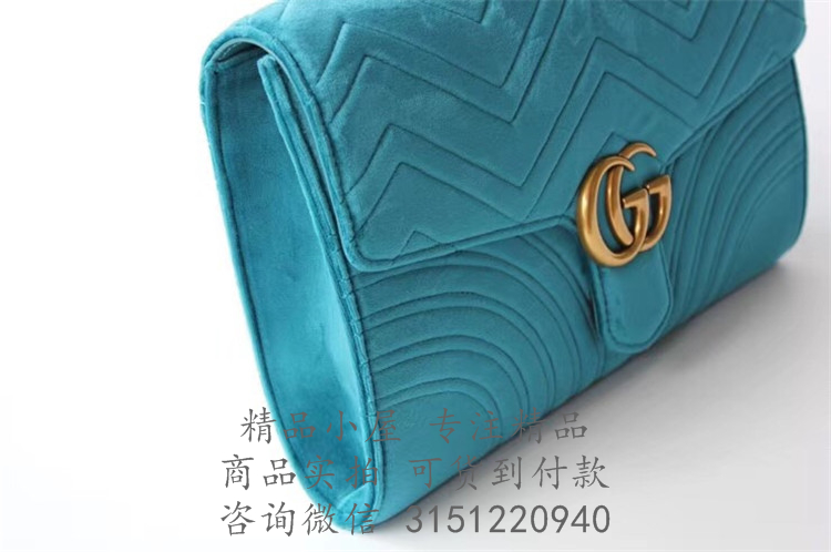 Gucci大号手包 ‎498079 墨蓝色GG Marmont系列天鹅绒手拿包