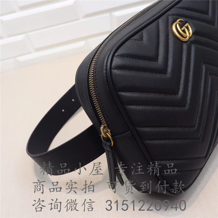 Gucci腰包 523380 黑色GG Marmont系列绗缝腰包