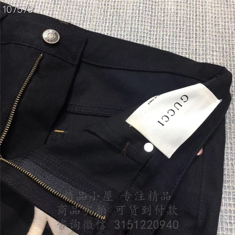 Gucci牛仔裤 527442 黑色NY Yankees™贴饰紧身牛仔裤