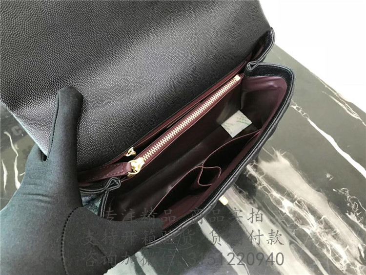 Chanel手提包 A92992 黑色颗粒纹菱格大号口盖包配以手柄