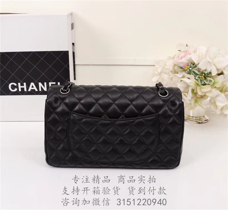 Chanel链条包 A01112 黑色菱格羊皮徽章系列CF经典口盖包