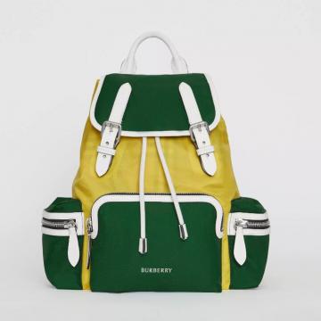 Burberry拼色双肩包 40765121 绿色配黄色The Rucksack - 中号拼色尼龙军旅背包