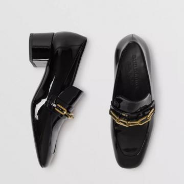 Burberry粗跟皮鞋 40759531 链环装饰漆皮粗跟休闲便鞋