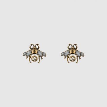 Gucci精仿耳环 489894 饰水晶和珍珠蜜蜂耳环