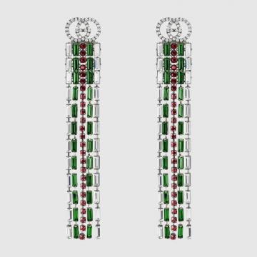 Gucci精仿耳环 526920 水晶条纹织带吊坠耳环