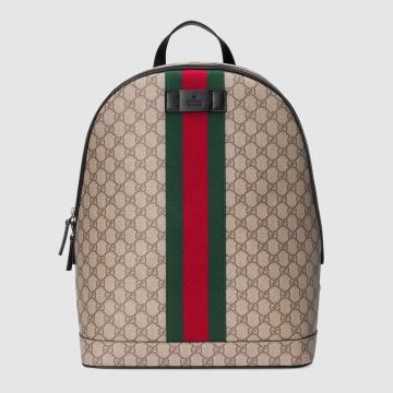 Gucci双肩背包 443805 米色条纹织带高级人造帆布背包