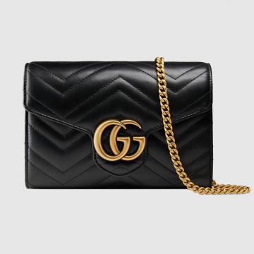 Gucci链条钱包 474575 黑色GG Marmont系列绗缝迷你手袋