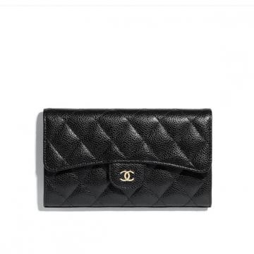 Chanel三折钱包 A31506 黑色颗粒纹菱格牛皮经典口盖钱包