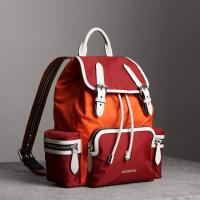 Burberry拼色双肩包 40765141 酒红色配橙色The Rucksack - 中号拼色尼龙军旅背包