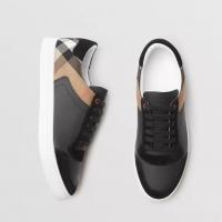 Burberry板鞋 40540211 黑色House 格纹拼皮革运动鞋