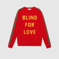 Gucci圆筒毛衣 496684 红色“Blind for Love”和蜜蜂图案羊毛毛衣