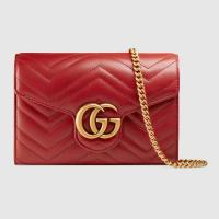 Gucci链条钱包 474575 红色GG Marmont系列绗缝迷你手袋