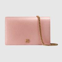 Gucci链条钱包 ‎497985 裸粉色GG Marmont系列迷你链条皮革手袋