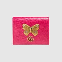 Gucci零钱包 ‎499361 玫红色蝴蝶图案皮革卡片夹