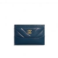 Chanel小卡夹 A84386 深蓝色菱格牛皮卡套