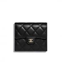 Chanel短款三折钱包 A82288 黑色菱格羊皮经典小号钱包