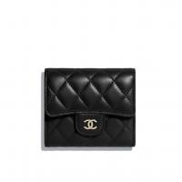 Chanel短款三折钱包 A84029 黑色菱格羊皮经典小号钱包