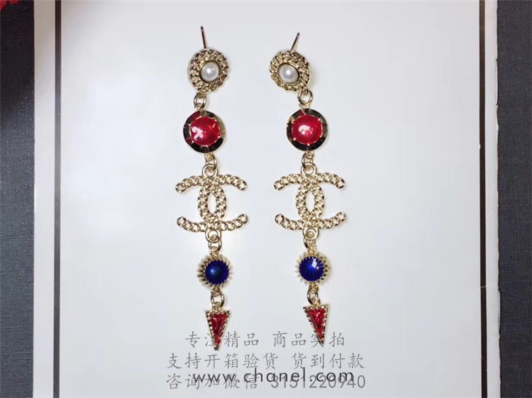 Chanel耳环 AB0281 蓝钻双C夹式耳环