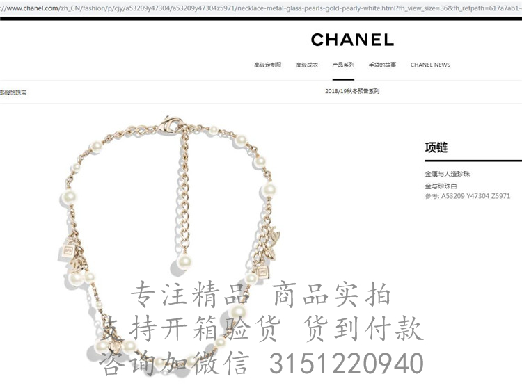 Chanel项链 A53209 珍珠与挂饰项链