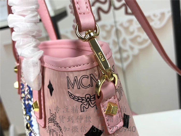 MCM购物袋 MWP8SXL48PZ001 浅粉色迷你小兔子 Visetos 顶部拉链购物袋