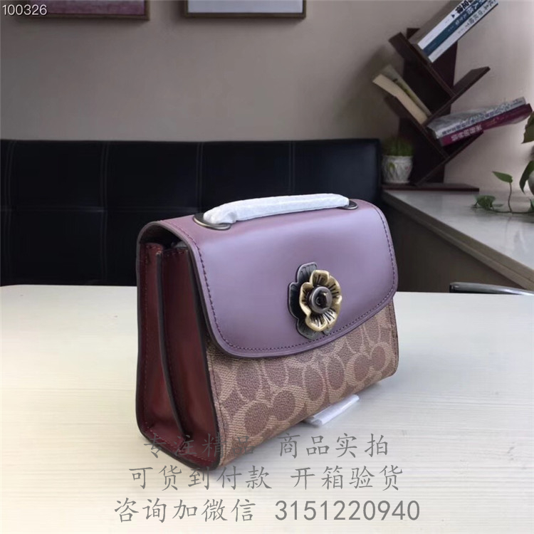 Coach链条包 30591 浅紫色蔻驰小号拼色经典标志帆布PARKER 18 手袋