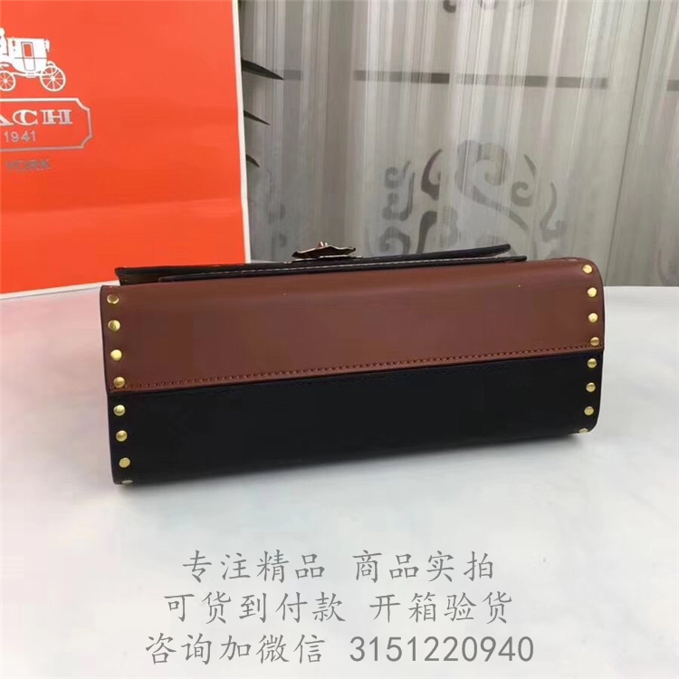 Coach链条包 29416 黑色/棕色蔻驰中号铆钉边饰和蛇皮细节PARKER手袋