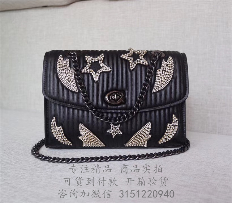 Coach链条包 31029 黑色蔻驰中号绗缝和水晶装饰PARKER手袋