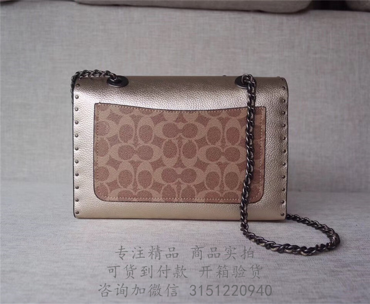 Coach链条包 39679 金色蔻驰中号经典标志帆布铆钉和蛇皮细节PARKER手袋