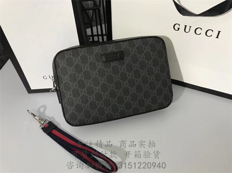 Gucci手拿包 495562 灰黑色高级人造帆布男士手拿包