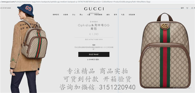 Gucci双肩背包 547967 Ophidia系列中号GG背包