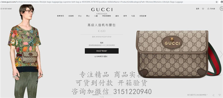 Gucci腰包 ‎493930 米灰色高级人造帆布腰包