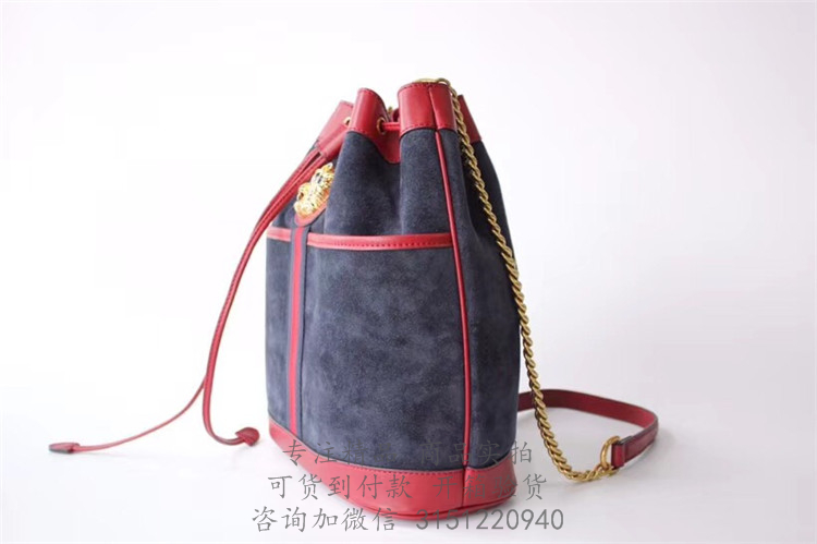 Gucci水桶包 553961 墨蓝色饰虎头中号水桶包