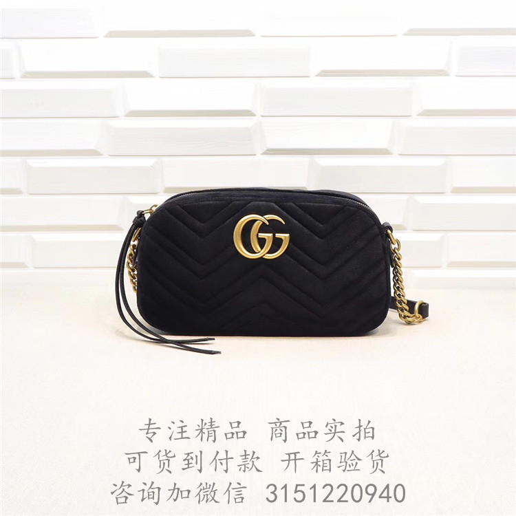 Gucci相机包 447632 黑色GG Marmont系列天鹅绒小号肩背包