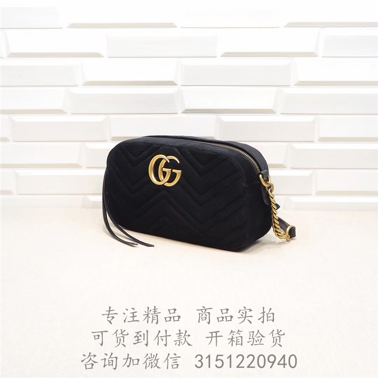 Gucci相机包 447632 黑色GG Marmont系列天鹅绒小号肩背包