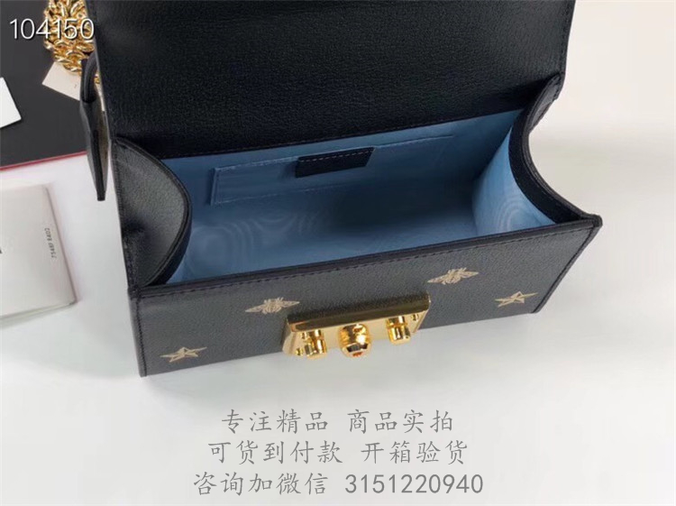 Gucci链条包 ‎432182 黑色Padlock系列蜜蜂星星小号肩背包