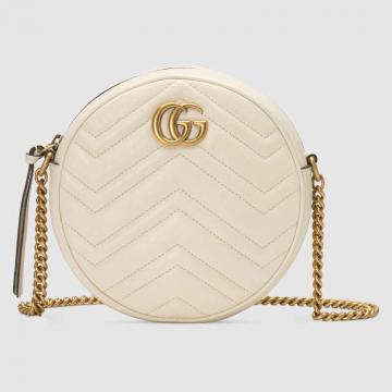 Gucci圆形包 ‎550154 白色GG Marmont系列圆形迷你肩背包