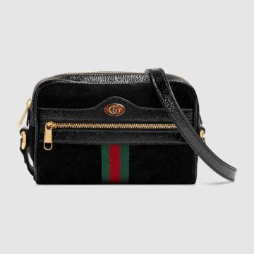 Gucci单肩包 517350 黑色麂皮Ophidia系列迷你手袋