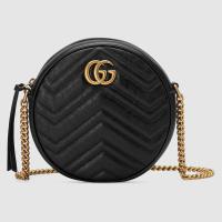 Gucci圆形包 ‎550154 黑色GG Marmont系列圆形迷你肩背包