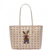 MCM购物袋 MWP6AXL08IG001 米色中号小兔子 Visetos 顶部拉链购物袋