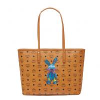 MCM购物袋 MWP6AXL08CO001 土黄色中号小兔子 Visetos 顶部拉链购物袋