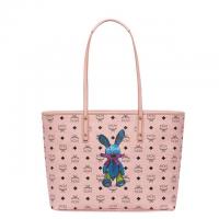 MCM购物袋 MWP7SXL08PZ001 浅粉色中号小兔子 Visetos 顶部拉链购物袋