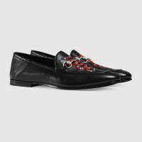 Gucci皮鞋 429062 黑色珊瑚蛇图案皮革乐福鞋 