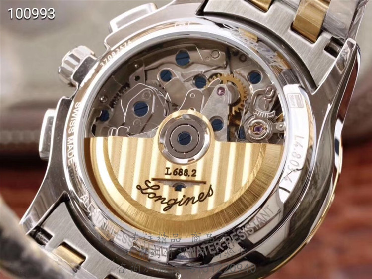 Longines优雅—浪琴表律军旗系列男士机械表 L4.803.3.37.7 金壳金盘日期计时六针间金钢带手表