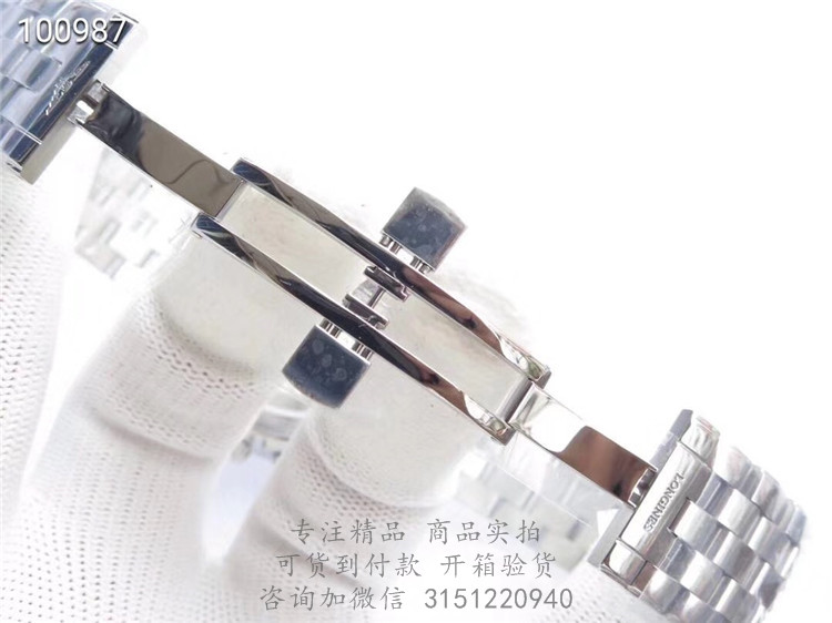 Longines优雅—浪琴表律军旗系列男士机械表 L4.803.4.57.6 白壳黑盘日期计时六针钢带手表