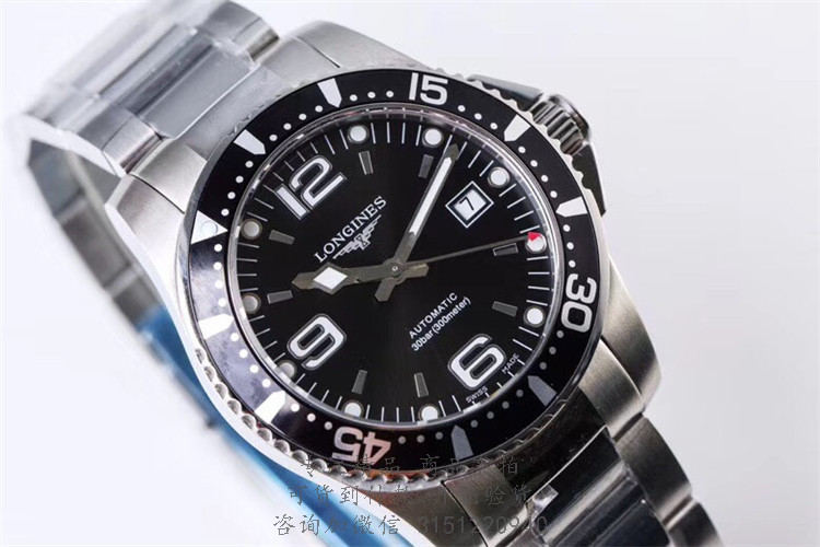 Longines运动—浪琴表康卡斯潜水系列机械表 L3.742.4.56.6 白壳黑盘日期三针钢带手表