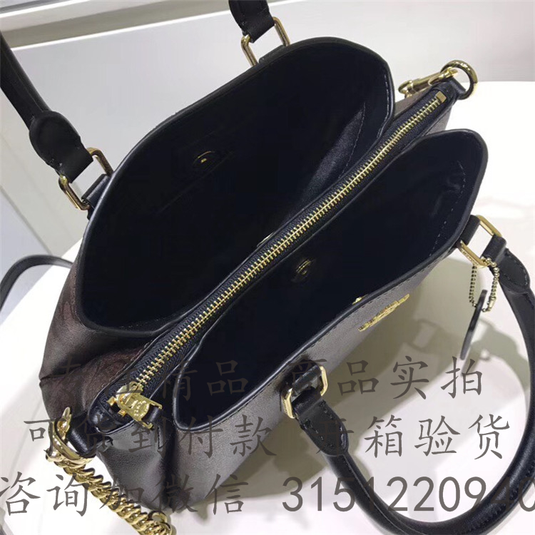 Coach手提包 F29434 黑棕色CC印花 CARRYALL 小号戴妃包