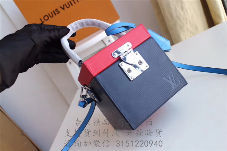 LV手提盒子包 M52466  橙红/靛蓝色Bleecker Box 手袋