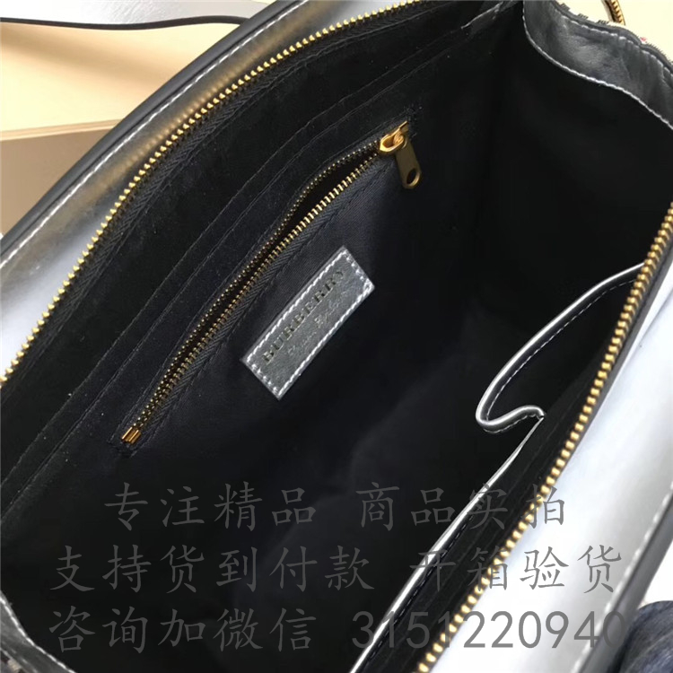 Burberry托特包 80064391 银色The Link - 小号 1983 格纹链环托特包